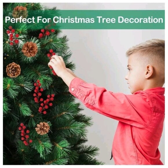 80 PCS Christmas Artificial Pine Needles Branches and Red Berry Stems with Pine - Picture 5 of 7